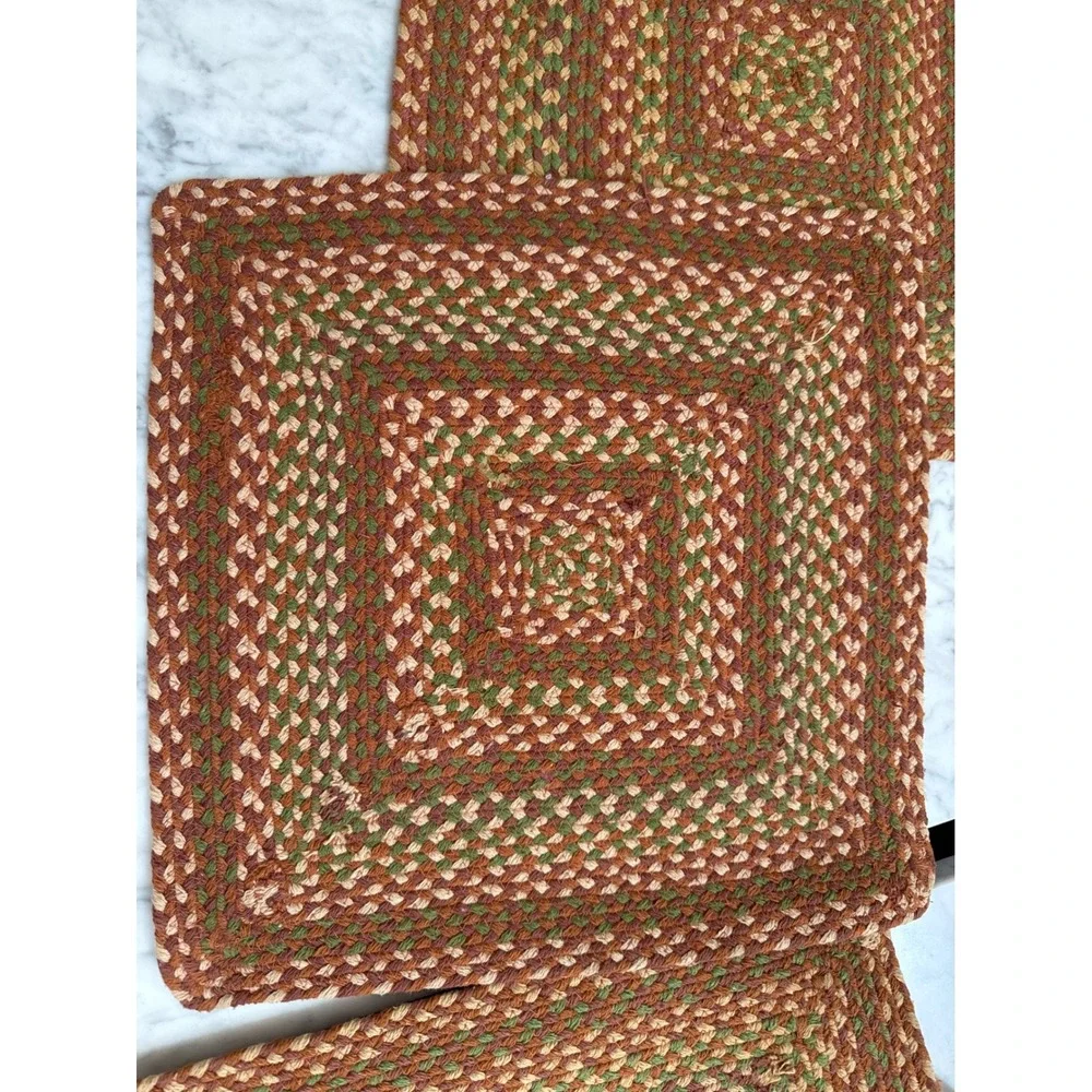 Braided Square Placemats Rust Green Tan Farmhouse Rustic Woven Mats Set of 5